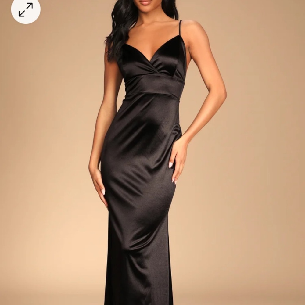 Perfectly Aligned Black Satin Mermaid Maxi Dress